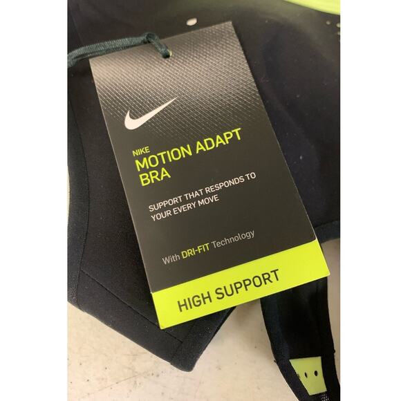 Nike Women’s XS Motion Adapt High Support Sports Bra, Black / Glow Volt - Picture 7 of 8